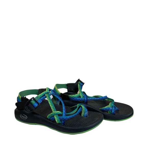 Chaco Shoes - Chaco Vibram Blue Green Strappy Adjustable Hiking Outdoors Camping Sandal Size 7